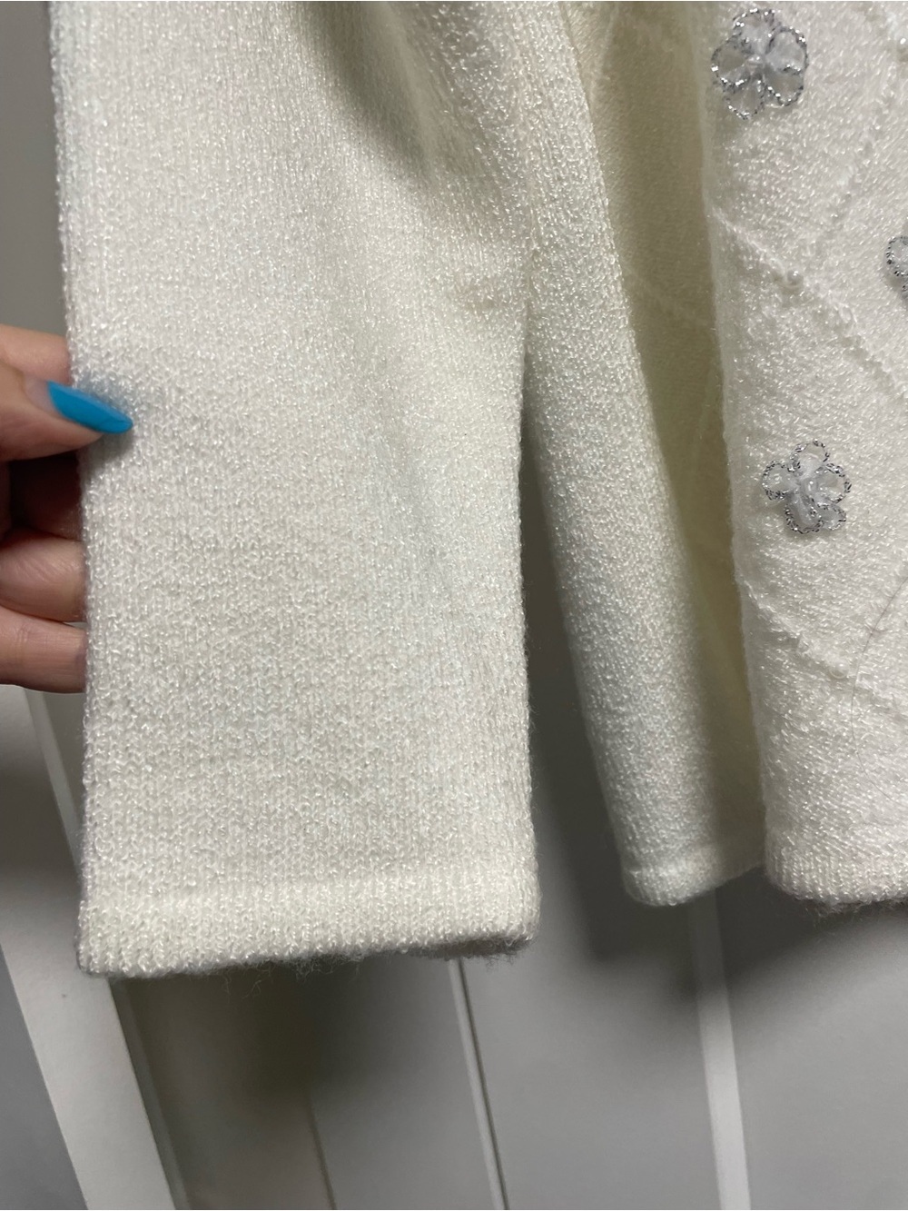 90s Y2K Vintage Volga Beaded Diamond Pattern Cardigan White Size L - Picture 3 of 7